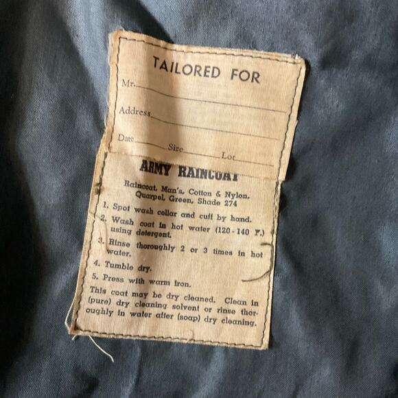 VTG MENS ARMY GREEN COTTON NYLON RAIN TRENCH COAT SZ M - Picture 5 of 16